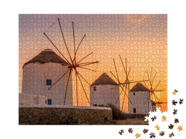 Puzzle de 1000 pièces « Moulins à vent traditionnels grecs à Mykonos »
