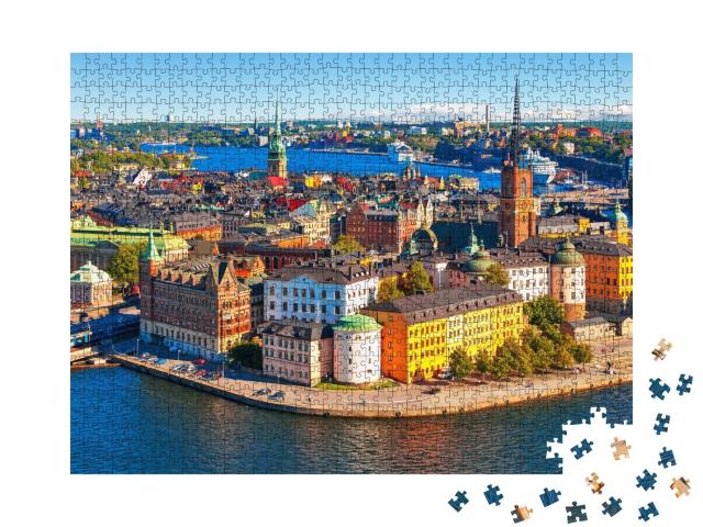 Puzzle de 1000 pièces « Panorama aérien estival de la vieille ville de Gamla Stan, Stockholm, Norvège. »