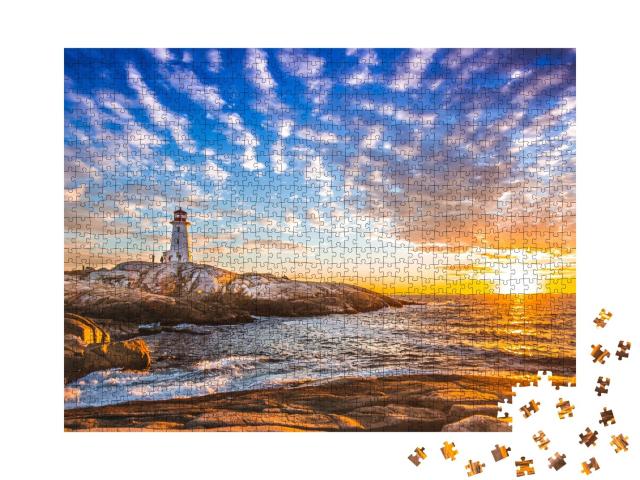 Puzzle de 1000 pièces « Phare de Peggy's Cove au coucher du soleil, Canada »