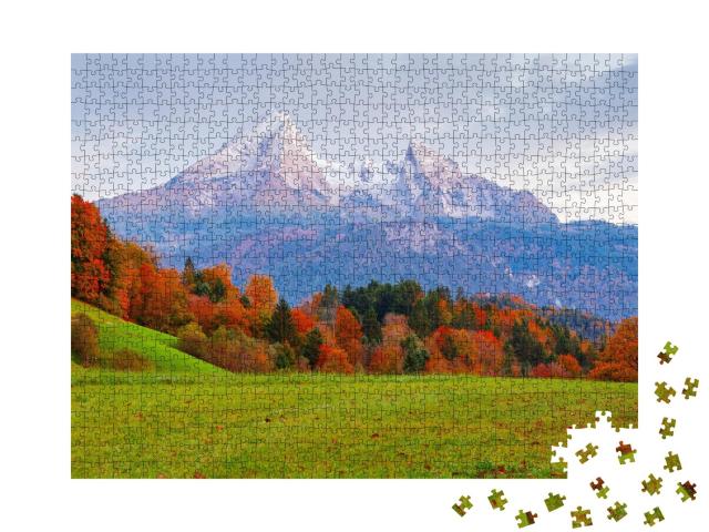 Puzzle de 1000 pièces « Massif montagneux Watzmann dans de belles couleurs d'automne, Allemagne »