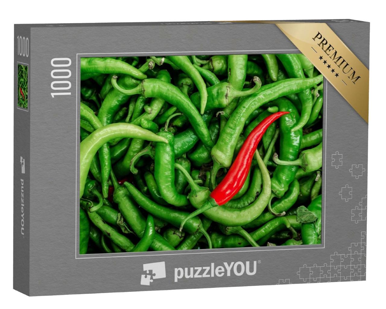 Puzzle de 1000 pièces « Un piment rouge devant de nombreux verts »
