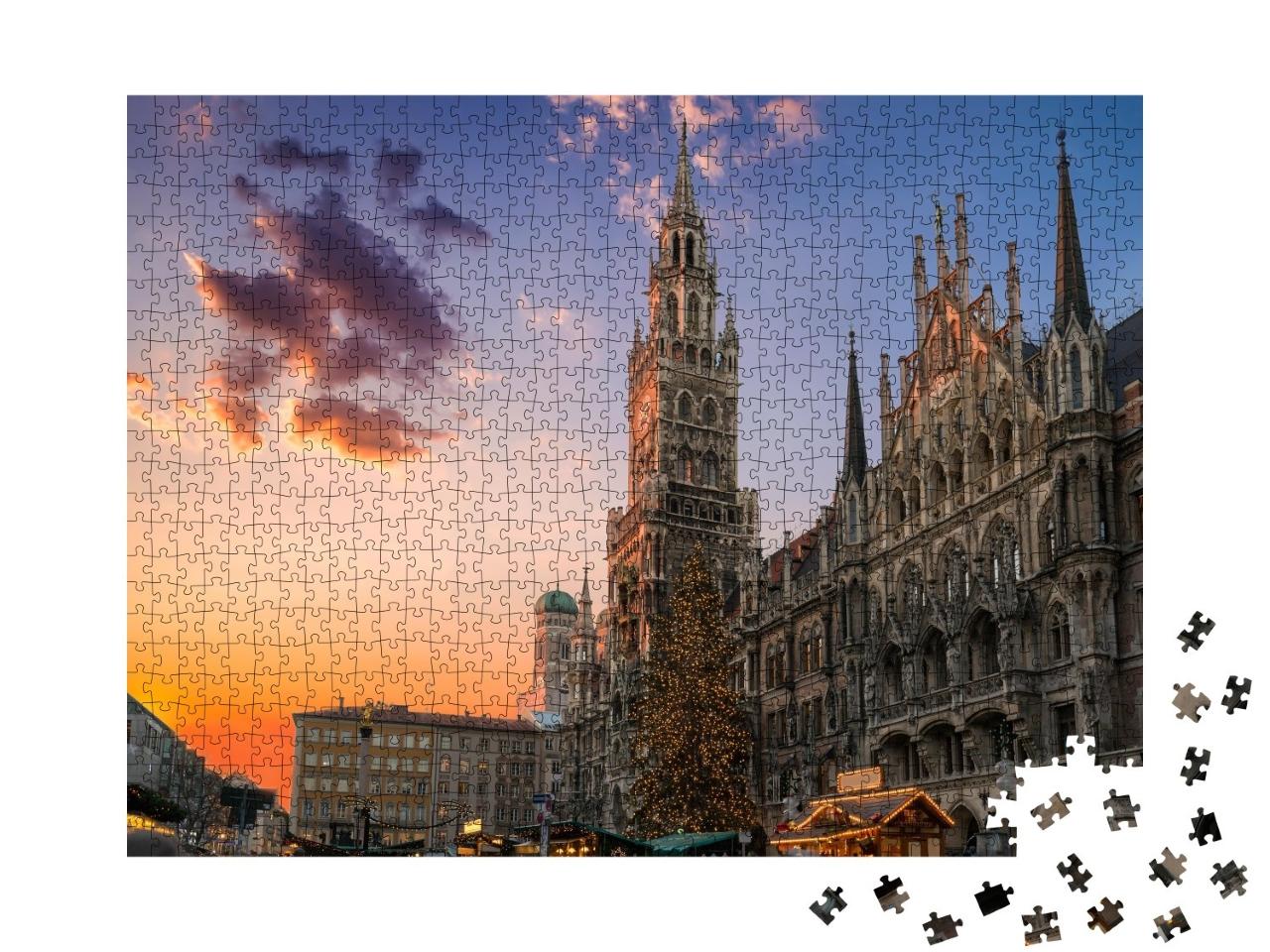 Puzzle de 1000 pièces « Marché de Noël et arbre sur la Marienplatz, Munich »