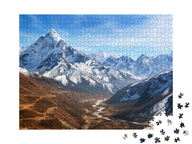 Puzzle de 1000 pièces « Vue panoramique sur le chemin du camp de base de l'Everest, parc national de Sagarmatha, Népal »