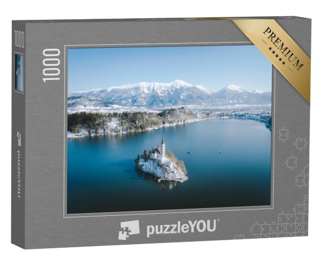 Puzzle de 1000 pièces « Vue panoramique sur le lac de Bled en hiver, Slovénie »