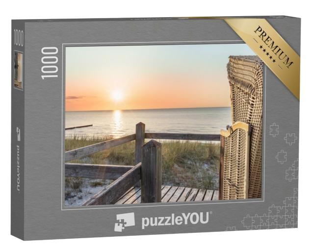 Puzzle de 1000 pièces « Coucher de soleil et chaise longue sur la plage de la Baltique »