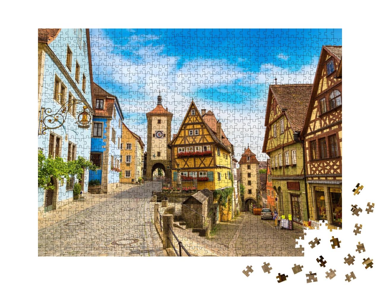 Puzzle de 1000 pièces « Vieille route médiévale à Rothenburg ob der Tauber, Allemagne »