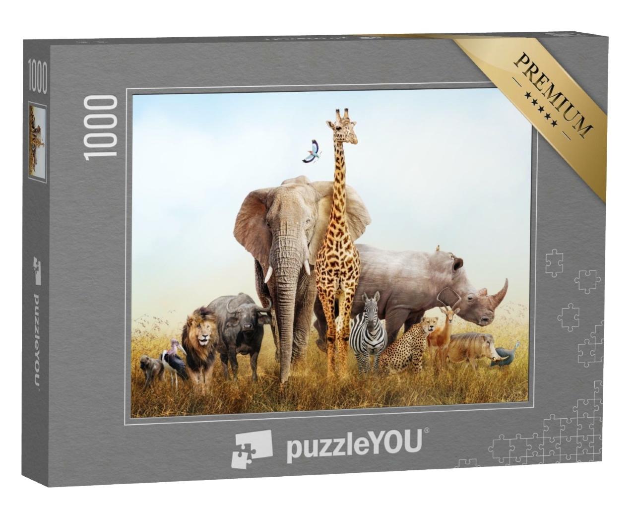 Puzzle de 1000 pièces « Nombreux animaux de safari : composition avec paysage du Kenya »
