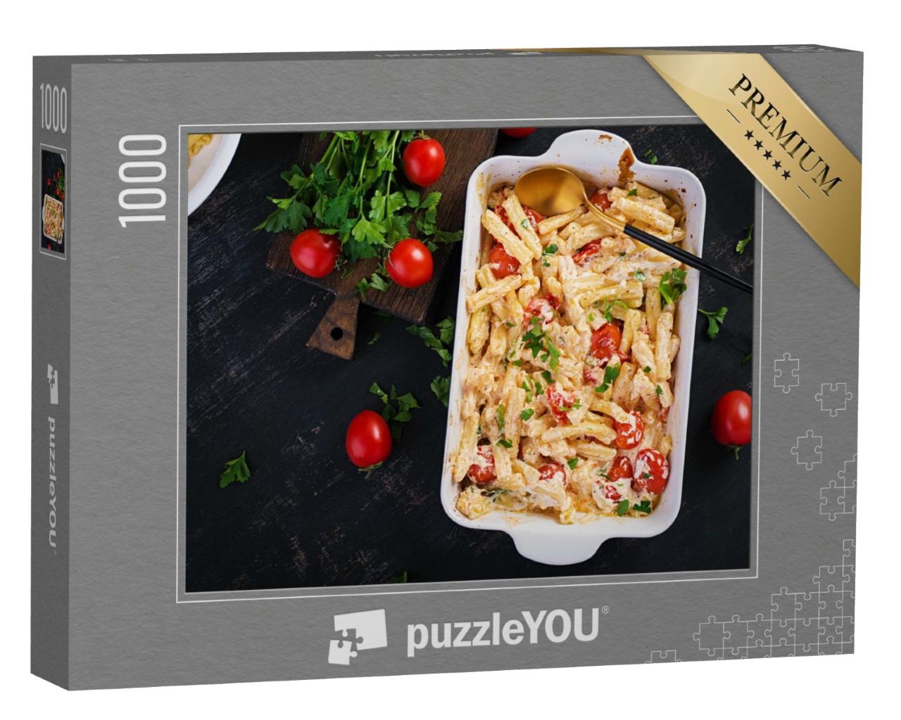 Puzzle de 1000 pièces « Pâtes à la feta avec tomates cerises et fines herbes »