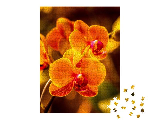 Puzzle de 1000 pièces « Fleur d'orchidée lumineuse en orange »