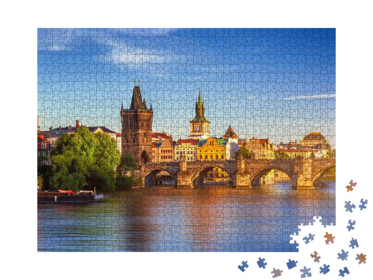 Puzzle de 1000 pièces « Vue aérienne de la vieille ville de Prague avec la jetée, République tchèque »
