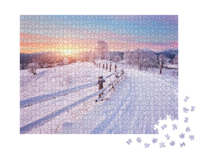 Puzzle de 1000 pièces « Coucher de soleil au pays des merveilles hivernales »