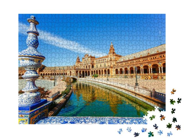 Puzzle de 1000 pièces « Place d'Espagne, Plaza de Espana, Séville, Espagne »