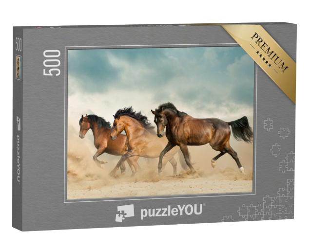 Puzzle de 500 pièces « Des chevaux bruns errent dans le désert »