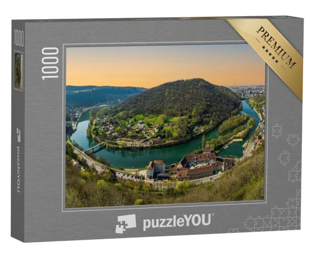 Puzzle de 1000 pièces « Le fer à cheval de la rivière Besançon et l'île au bord de la rivière en Bourgogne France »