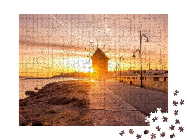 Puzzle de 1000 pièces « Vieux moulin à vent au lever du soleil, Nesseba, Bulgarie »