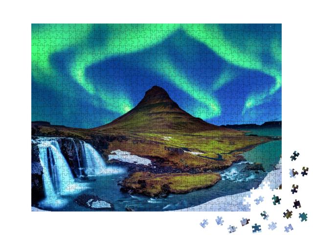 Puzzle de 1000 pièces « Aurore boréale, Aurora borealis près de Kirkjufell en Islande »