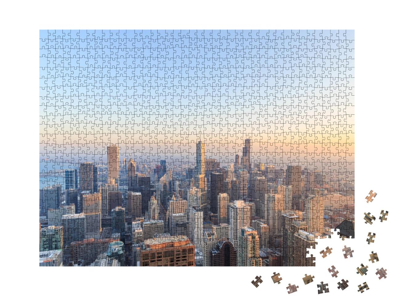 Puzzle de 1000 pièces « Vue aérienne de Chicago au coucher du soleil »