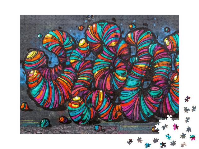 Puzzle de 1000 pièces « Graffiti Street Art, sculptures de vers abstraites »