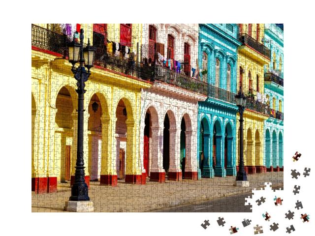 Puzzle de 1000 pièces « Bâtiments coloniaux colorés dans la Vieille Havane »