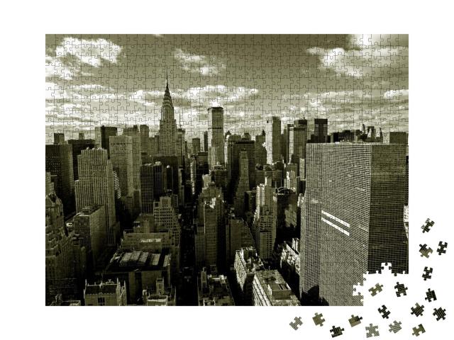 Puzzle de 1000 pièces « Skyline de Manhattan derrière le pont de Brooklyn, New York, États-Unis »