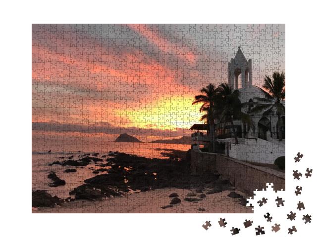 Puzzle de 1000 pièces « Coucher de soleil devant la plage de Mazatlan, Mexique »