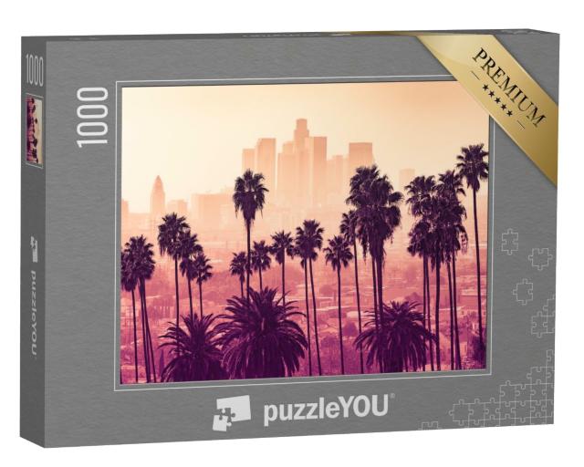 Puzzle de 1000 pièces « Skyline de Los Angeles derrière les palmiers »