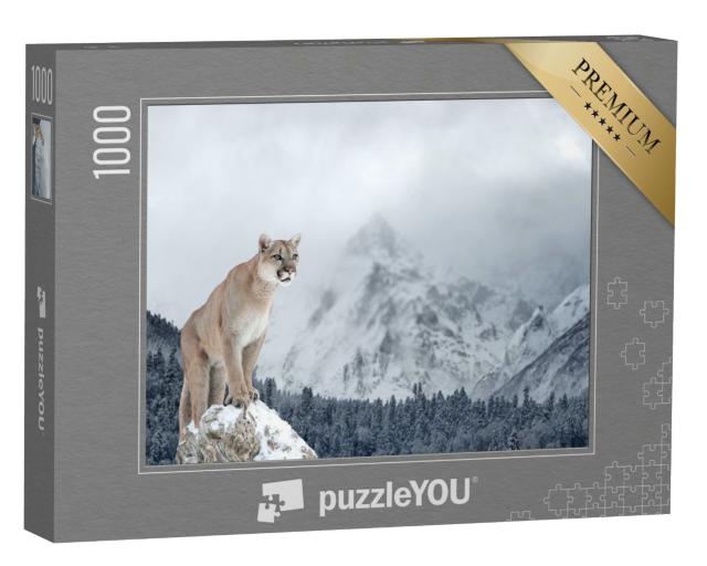 Puzzle de 1000 pièces « Portrait d'un puma dans les montagnes hivernales »