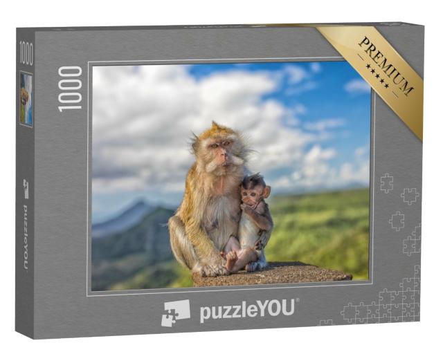 Puzzle de 1000 pièces « Un singe macaque avec une mère singe, Maurice »