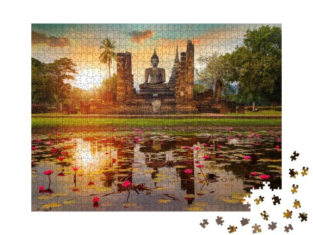 Puzzle de 1000 pièces « Temple Wat Mahathat, site classé au patrimoine mondial de l'UNESCO en Thaïlande »