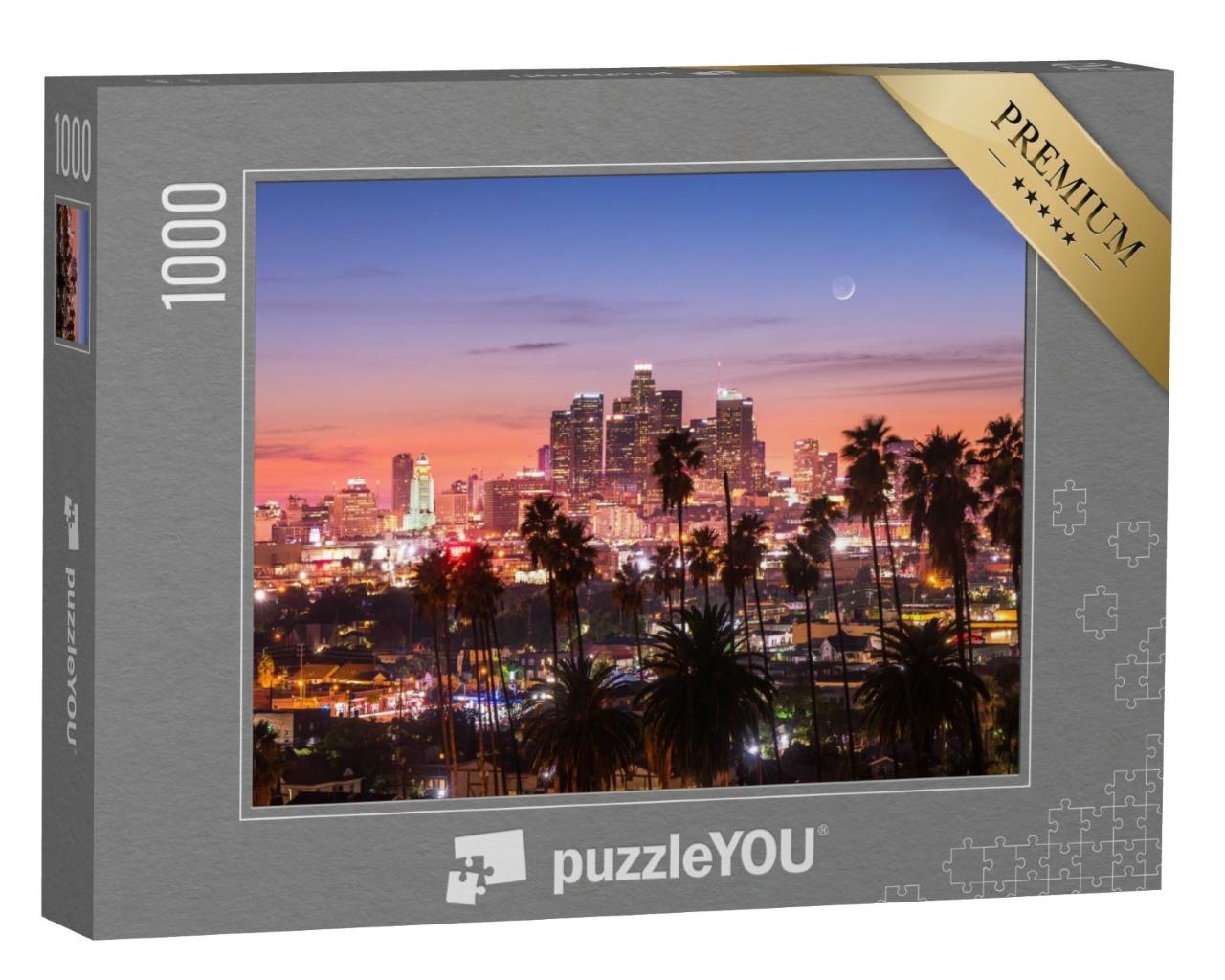 Puzzle de 1000 pièces « Un coucher de soleil à travers les palmiers, Los Angeles, Californie »