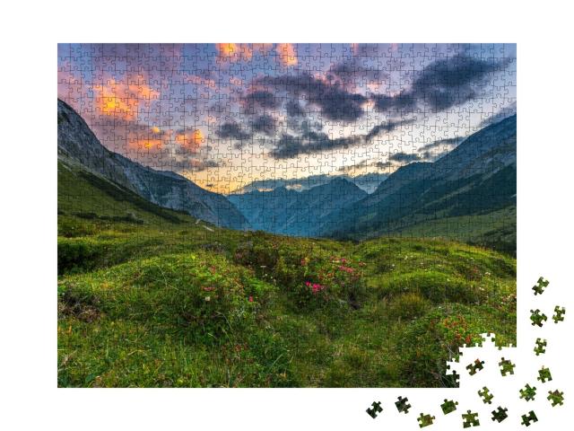 Puzzle de 1000 pièces « Coucher de soleil sur les montagnes du Karwendel »
