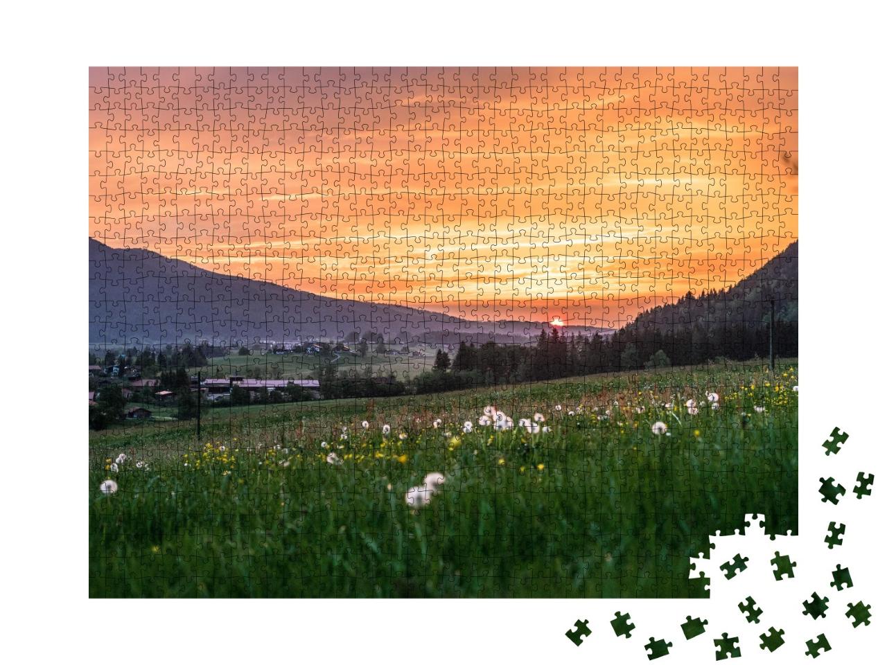 Puzzle de 1000 pièces « Coucher de soleil sur Inzell dans les Alpes de Chiemgau »