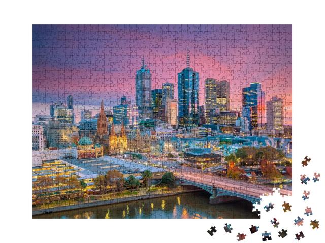 Puzzle de 1000 pièces « Skyline de Melbourne le soir, Australie »