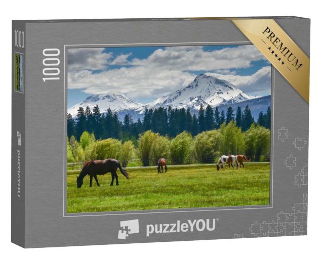 Puzzle de 1000 pièces « Chevaux à la Cascade Mountain Range, Oregon, USA »