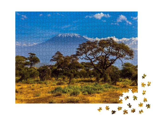 Puzzle de 1000 pièces « Sommet enneigé du Kilimandjaro dans la savane africaine »