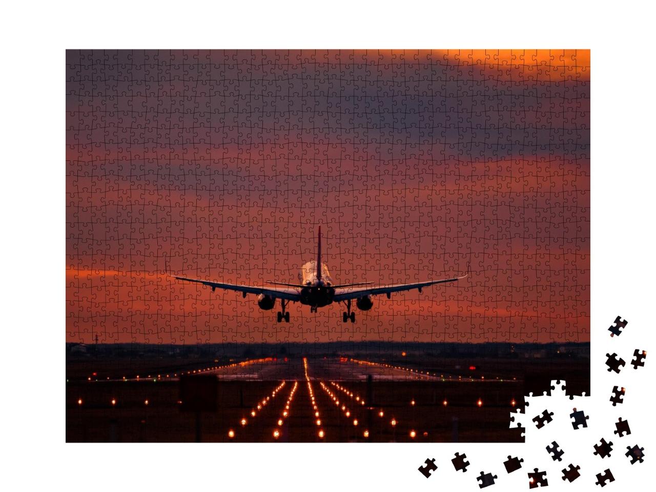 Puzzle de 1000 pièces « Atterrissage au coucher du soleil à l'aéroport d'Otopeni »
