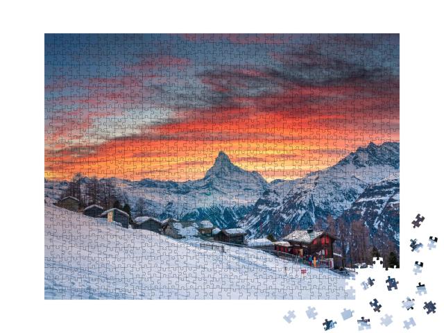 Puzzle de 1000 pièces « Belle vue sur les maisons enneigées du village »