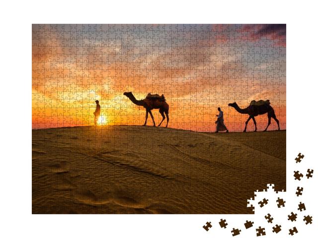 Puzzle de 1000 pièces « Chameaux indiens dans les dunes de sable »