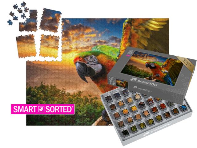 SMART SORTED® | Puzzle photo 1000 pièces « Splendides couleurs de la nature : Ara au coucher du soleil »