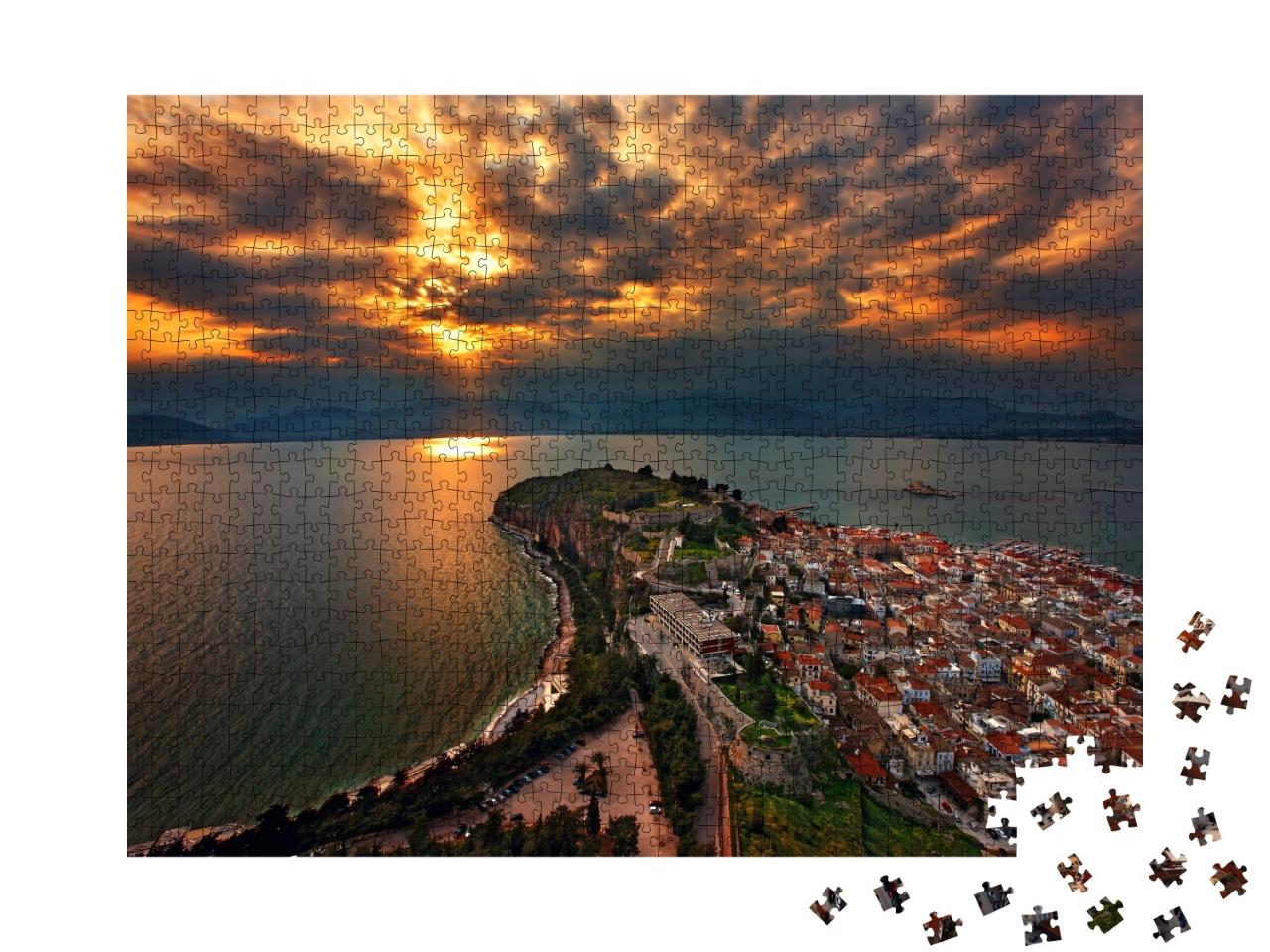 Puzzle de 1000 pièces « Vue panoramique de Nauplie au coucher du soleil, Péloponnèse, Grèce »