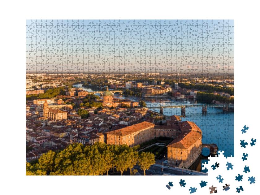 Puzzle de 1000 pièces « Centre-ville de Toulouse, cathédrale Saint Joseph et rivière Garonne, Occitanie, France »