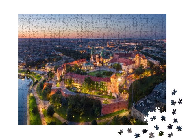 Puzzle de 1000 pièces « Château royal de Wawel au coucher du soleil, Cracovie, Pologne »