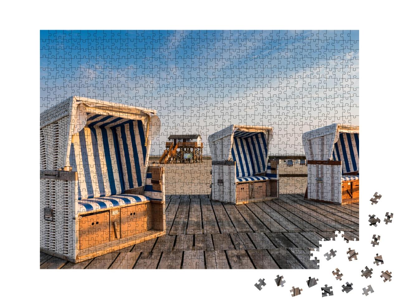 Puzzle de 1000 pièces « Chaises de plage sur la plage de St. Peter-Ording, Schleswig-Holstein »