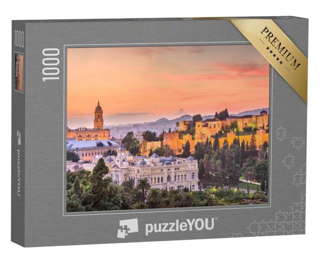 Puzzle de 1000 pièces « Skyline de Malaga au crépuscule, Espagne »