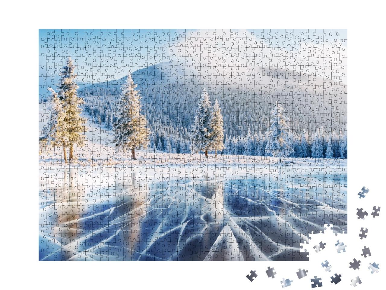 Puzzle de 1000 pièces « Fissures à la surface d'un lac gelé dans les Carpates »