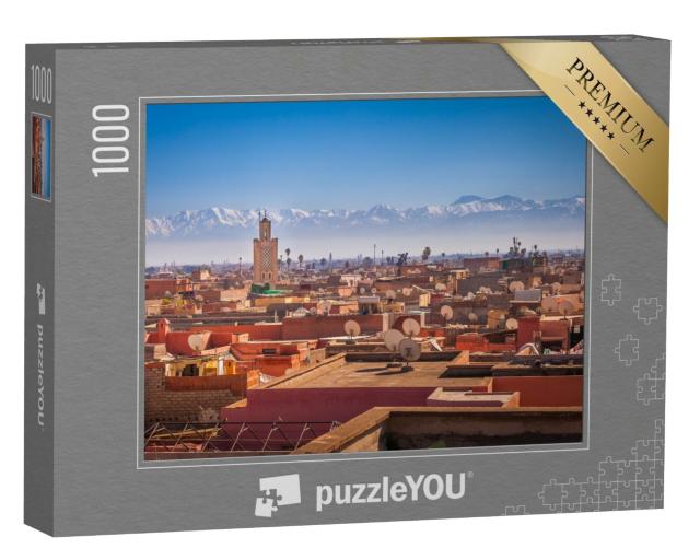 Puzzle de 1000 pièces « Vue panoramique sur Marrakech et les montagnes enneigées de l'Atlas, Maroc »
