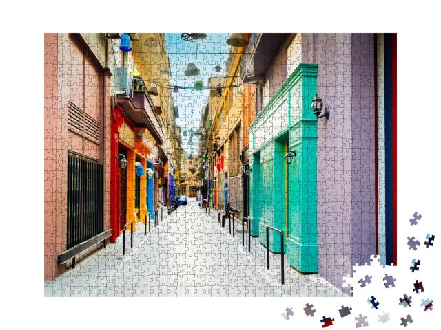 Puzzle de 1000 pièces « Athènes teintée : rue avec magasins d'antiquités, Grèce »