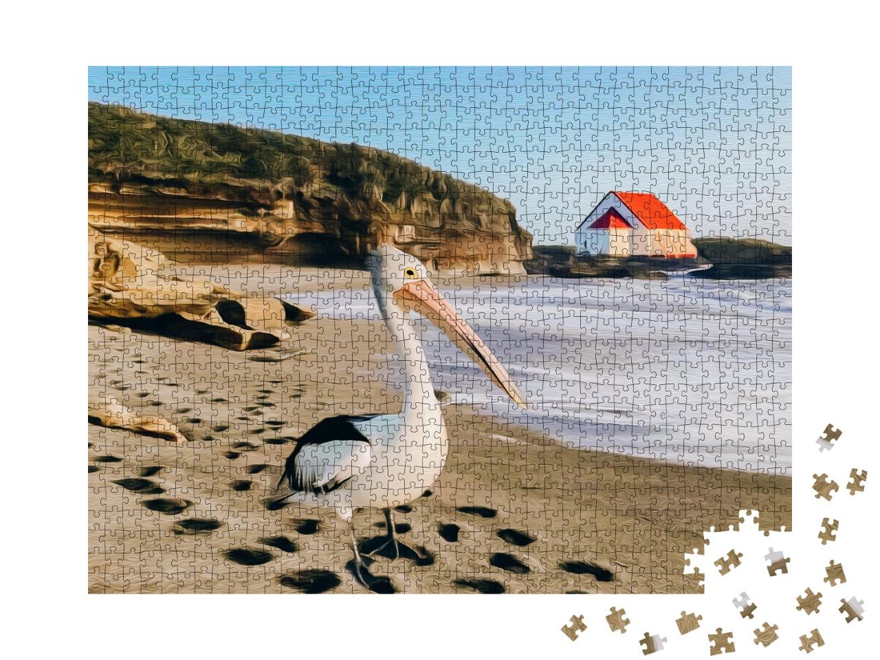 Puzzle de 1000 pièces « Un pélican sur la plage »