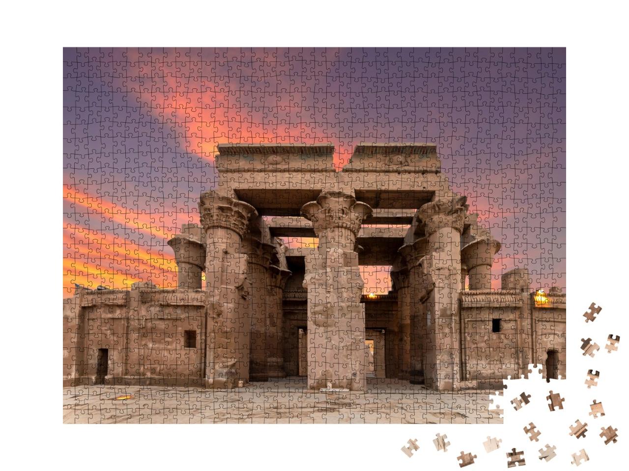 Puzzle de 1000 pièces « Ruines du temple de Kom Ombo sur le Nil au coucher du soleil, Égypte »