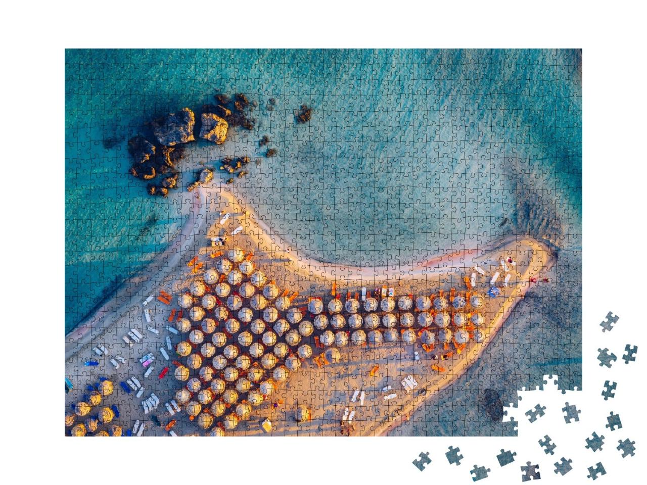 Puzzle de 1000 pièces « Vue aérienne de la plage de sable rose, Elafonissi, Crète, Grèce »